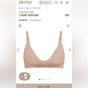 Skims NWT Wireless Form TShirt Demi Bra - Mica - 36C